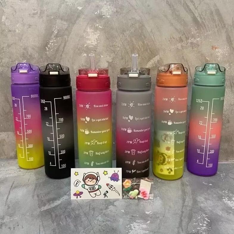 TERBARU Botol Minum 1 Liter Botol Minum Gradasi Sport Tumblr Bottle Motivasi Tempat Air Minum Tritan