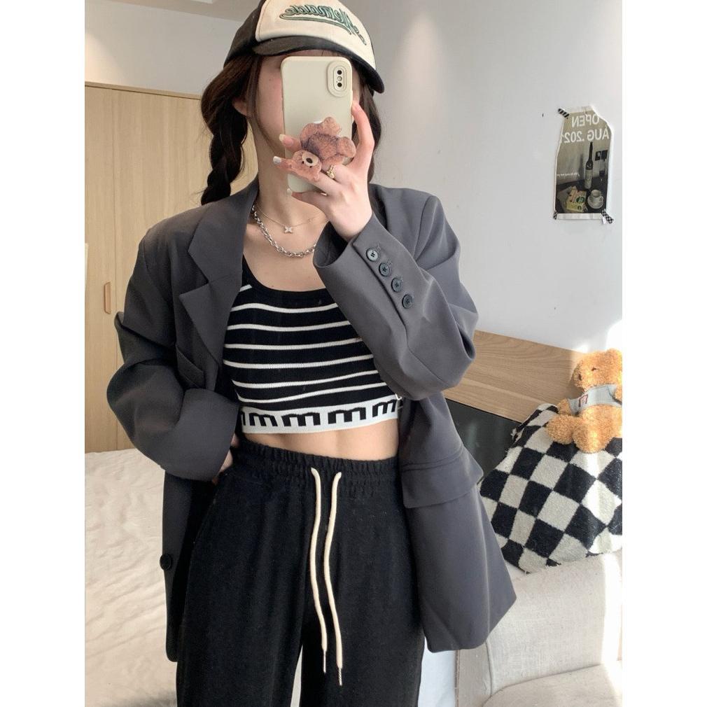 COD- Tanktop Crop Top Rajut - Tanktop Crop Wanita Stripe Import - Tank top Motif Garis-Garis Import 