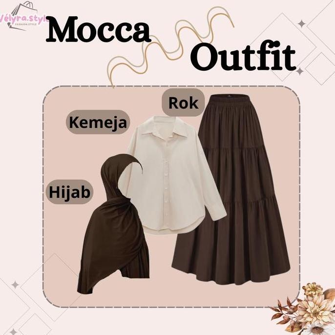 JUAL OOTD Wanita Rok Style ( Kemeja Basic , Rok Susun , Pasmina Jersey ) OOTD Kekinian VS2Q Atasan J