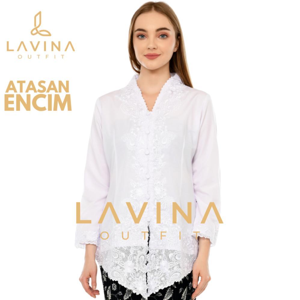 Flash Sale Lavina - Kebaya Encim Bordir Modern Batik Tradisional Betawi Putih Bersih Terang White Le