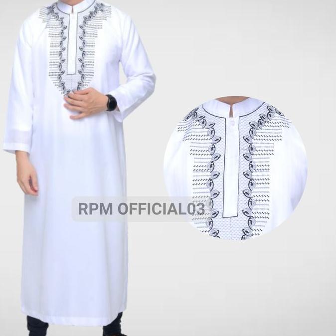 Gamis Pria Jubah Premium Hitam Polos Kancing Bahan Katun Motif Mewah