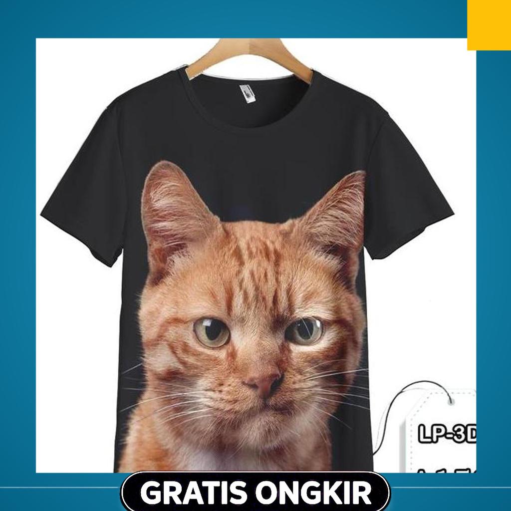 Kaos Kucing Oren Lucu Baju Anak Dan Dewasa Gambar Kucing Printing 3D #Lp3D-A158 Fashion