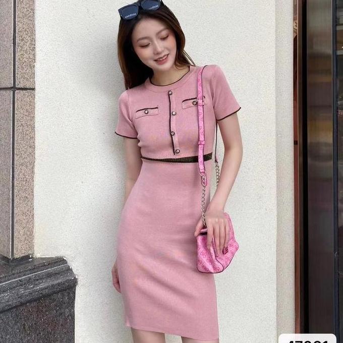 DISKON AJW [SBG] Dress Wanita Casual Rajut Lengan Pendek | Mini Dress Elegan Lengan Pendek | Drees S