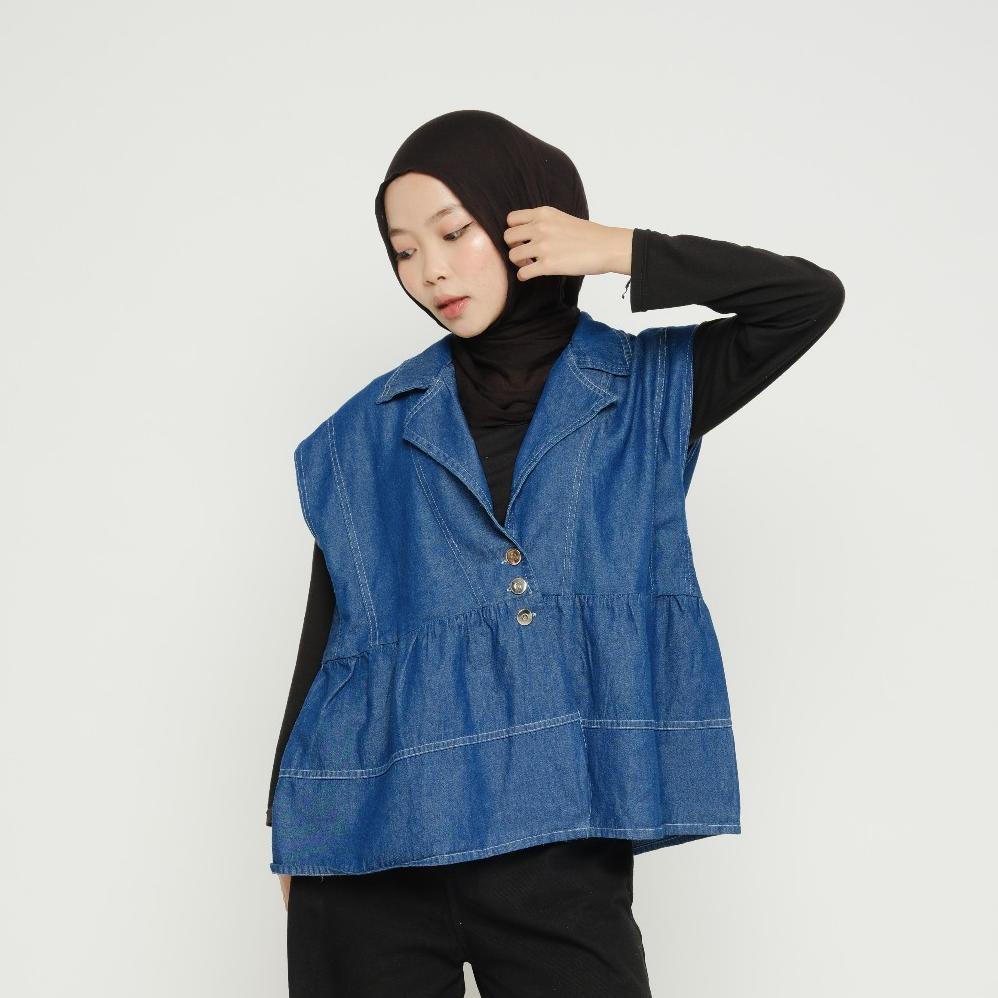 MELODIE VEST JEANS WANITA / ATASAN BAJU ROMPI REMAJA DEWASA / OUTER ROMPI GEO JEANS WANITA
