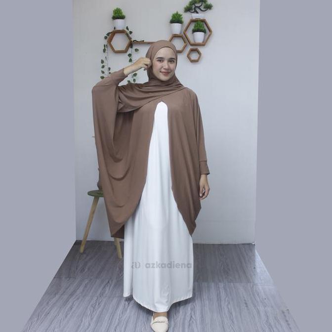 Strong - Azkadiena Alika Gamis Syari One Set 4 In 1 Jilbab Ciput Outer Dress Putih Bw Bahan Jersey Z