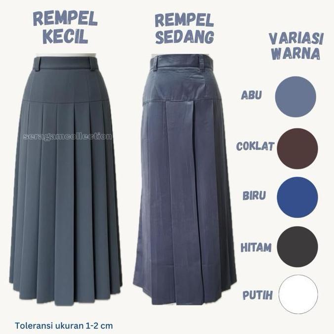 Wokex- Rok Sekolah Baping/Rok Bawah Pinggang/Rok Bandung Sma Smk Smp Mts Abu Coklat Hitam  Rempel Pa
