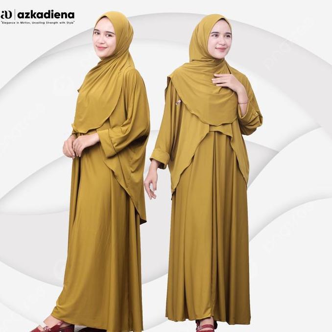 Strong - Azkadiena Alena 3 In 1 Gamis Muslim Cantik Set Jilbab Polos Bumil Busui Jersey Zoya Outer K