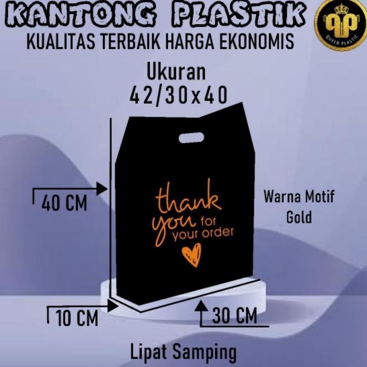 Kantong Plastik Pe Hitam Uk 42/30X40 Motif Thank You Lipatan Samping | Kantong Plastik Sepatu Anak |