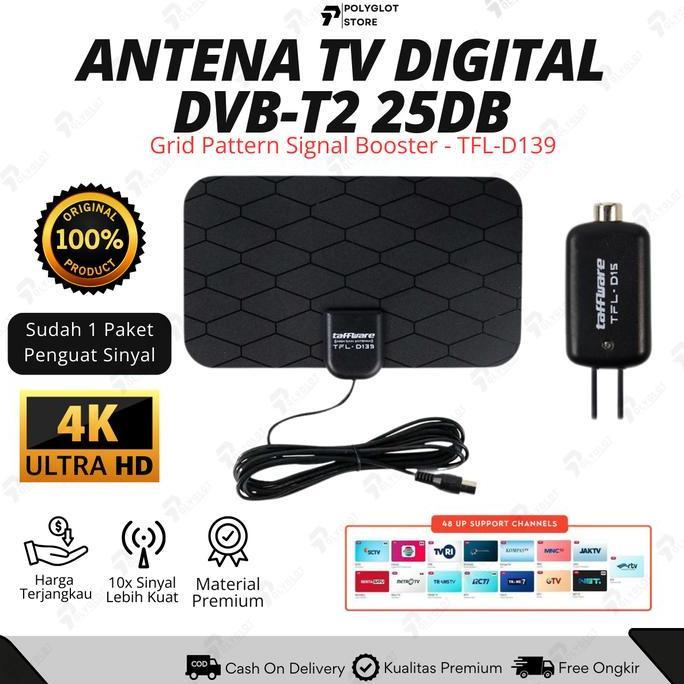 NICLIWITU ANTENA TV DIGITAL TAFFWARE INDOOR + Penguat Sinyal D139 Signal 4K Smart Android Anten Full