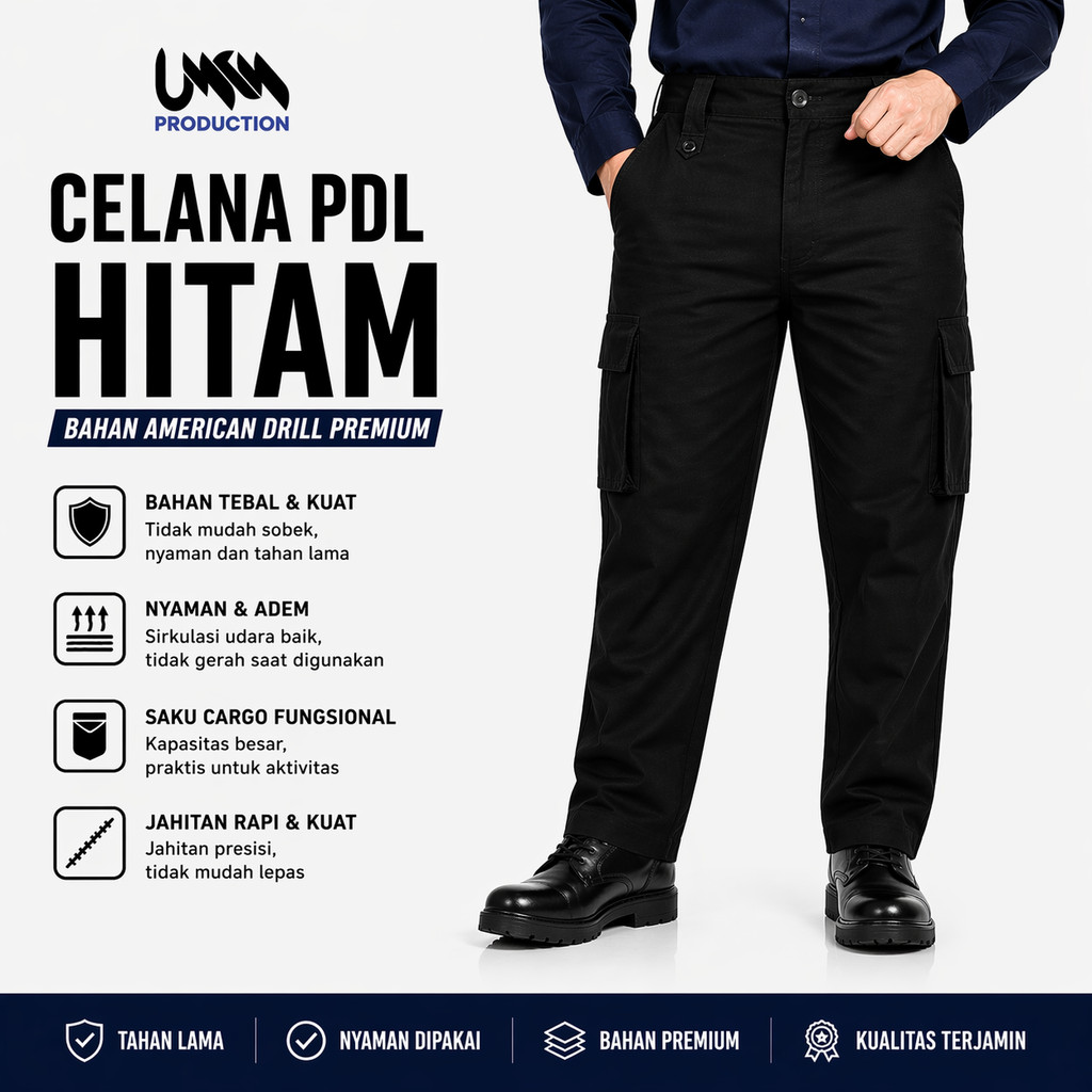 Celana PDL Polri Brimob HITAM Bahan American Drill