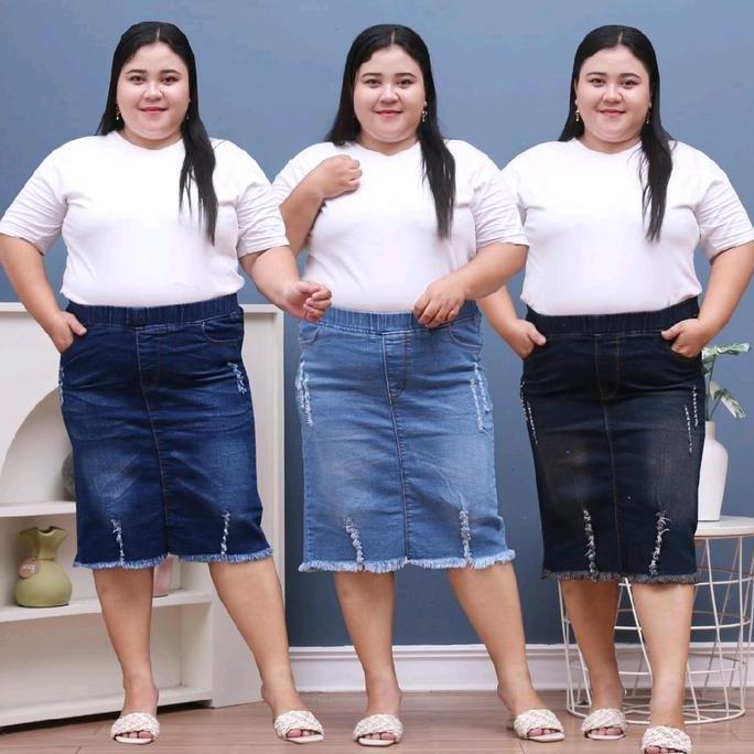 HEMAT LUAR BIASA ROK SPAN JEANS RIPPED JUMBO - ROK 7/8 PINGGANG KARET STREET TEBAL MELAR stretch wan