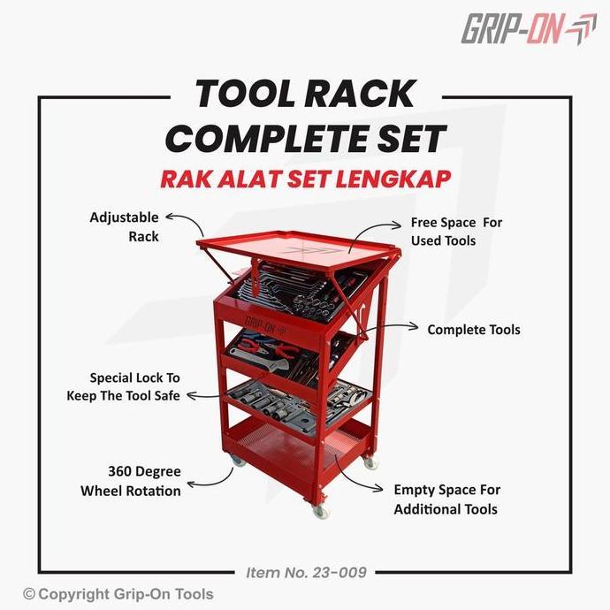 Grip-On Tool Rack Complete Set Rak Alat Bengkel Lengkap + Isi Alat Perbengkelan Dasar Komplit 23-009