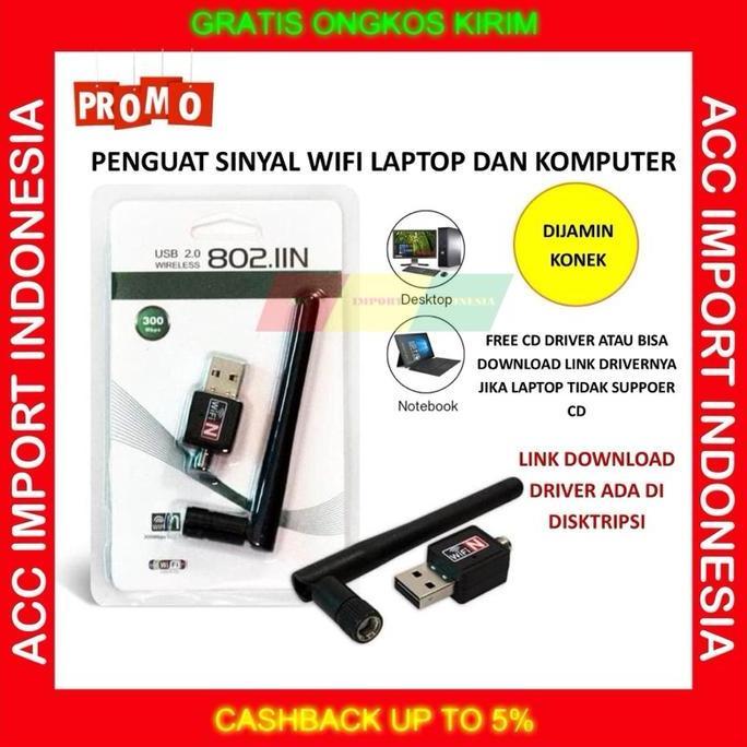 Adabanyak- Penguat Sinyal Usb Adapter Untuk Wifi Antena 300Mbps Laptop Pc Modem
