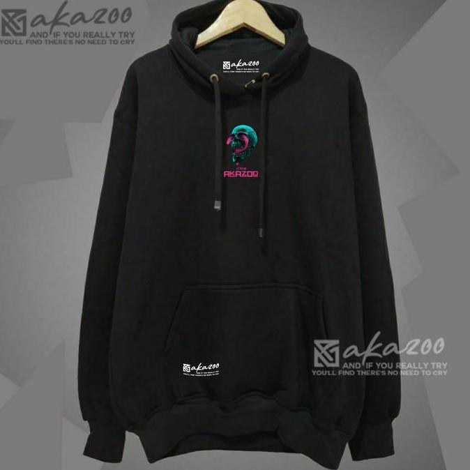 DV191 - switer oversize distro cowok keren akazoo warna hitam GAMBAR KEPALA TENGKORAK AKAZOO sablon 