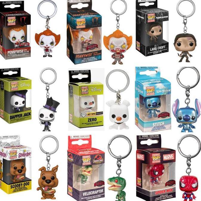 HOT SALE FUNKO POP KEYCHAIN (PENNYWISE, STITCH, SCOOBY, SPIDERMAN, JURASSIC) TERMURAH