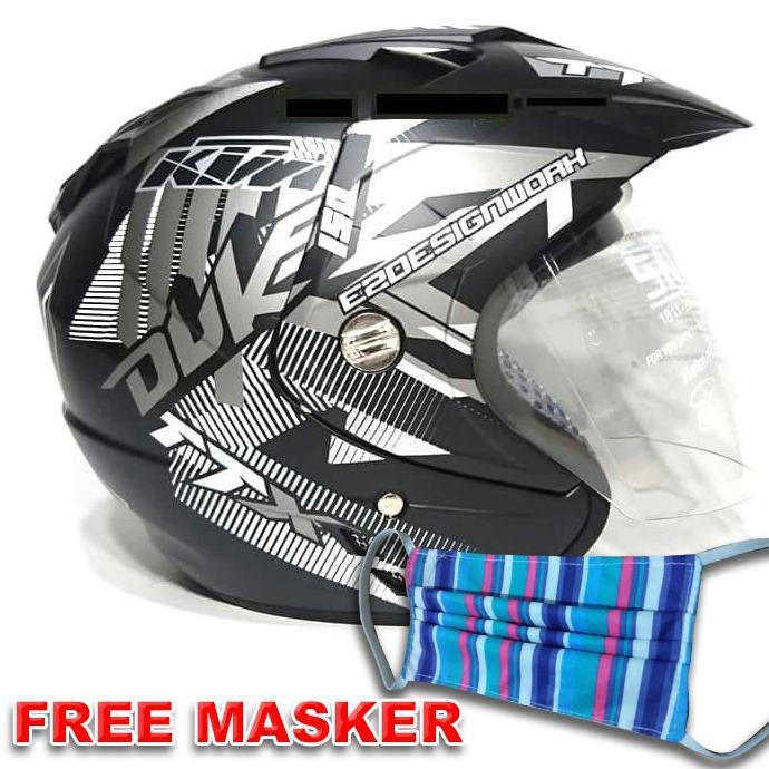 Terlaris 11.11 Helmet Double Visor Dua Kaca Helem Duke hitam Doff  helm