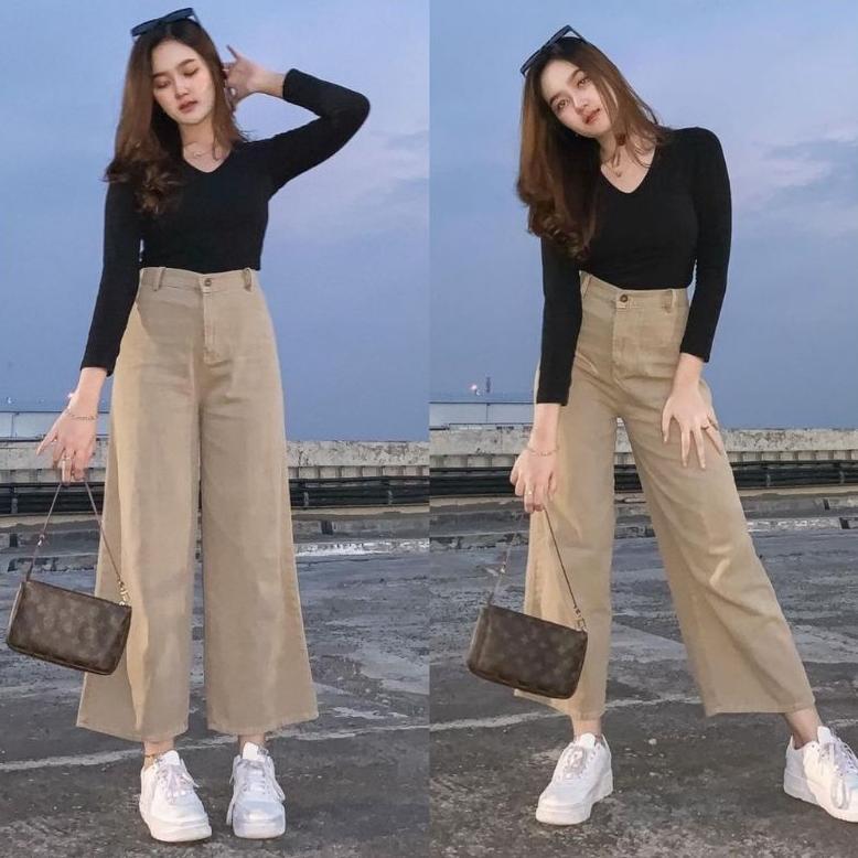 Murah Bf Celana Bawawahan Highwaist Wanita//Kulot Hitam//Kulot Putih Ji