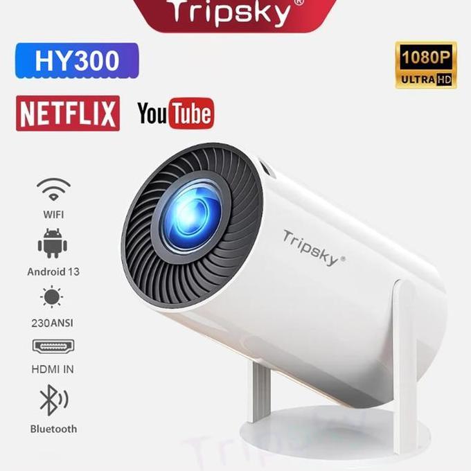 TIRNO_STORE - TRIPSKY PROYEKTOR ANDROID HY300 ANDROID 13.0 PROYEKTOR MINI MURAH 4K FULL HD 2600 ANSI