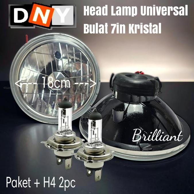 Promo Head Lamp - 7 inch Kristal - Bulat dan Kotak - Plus Bohlam H4 Diskon