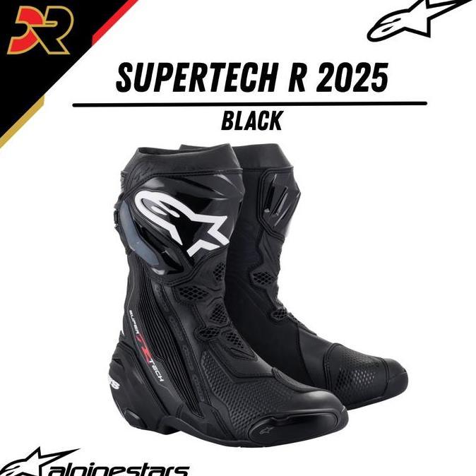 Alpinestars Supertech R 2025 Black Racing Boots Sepatu Balap