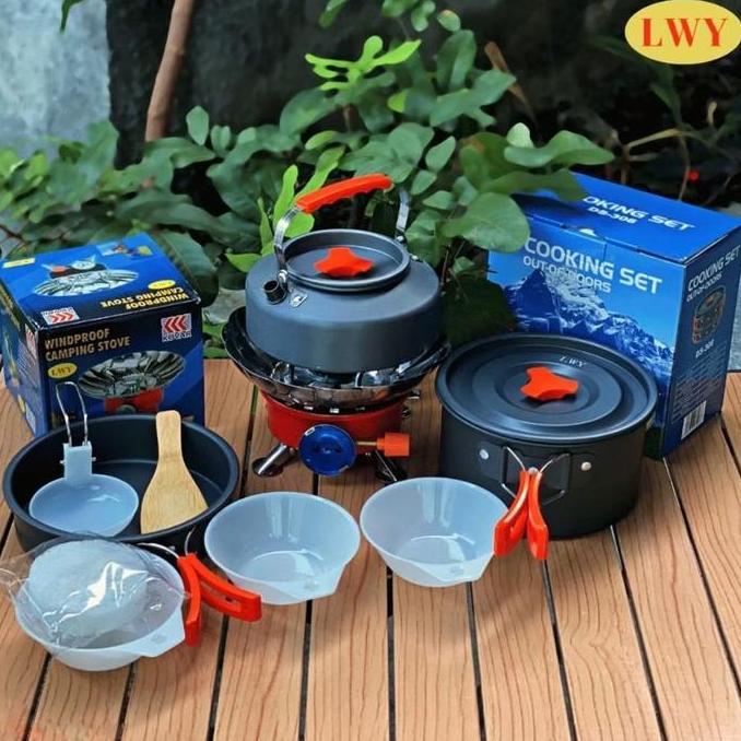 Paket Hemat Alat Masak Camping LWY DS-308 + Kompor Windproof Kovar Lengkap