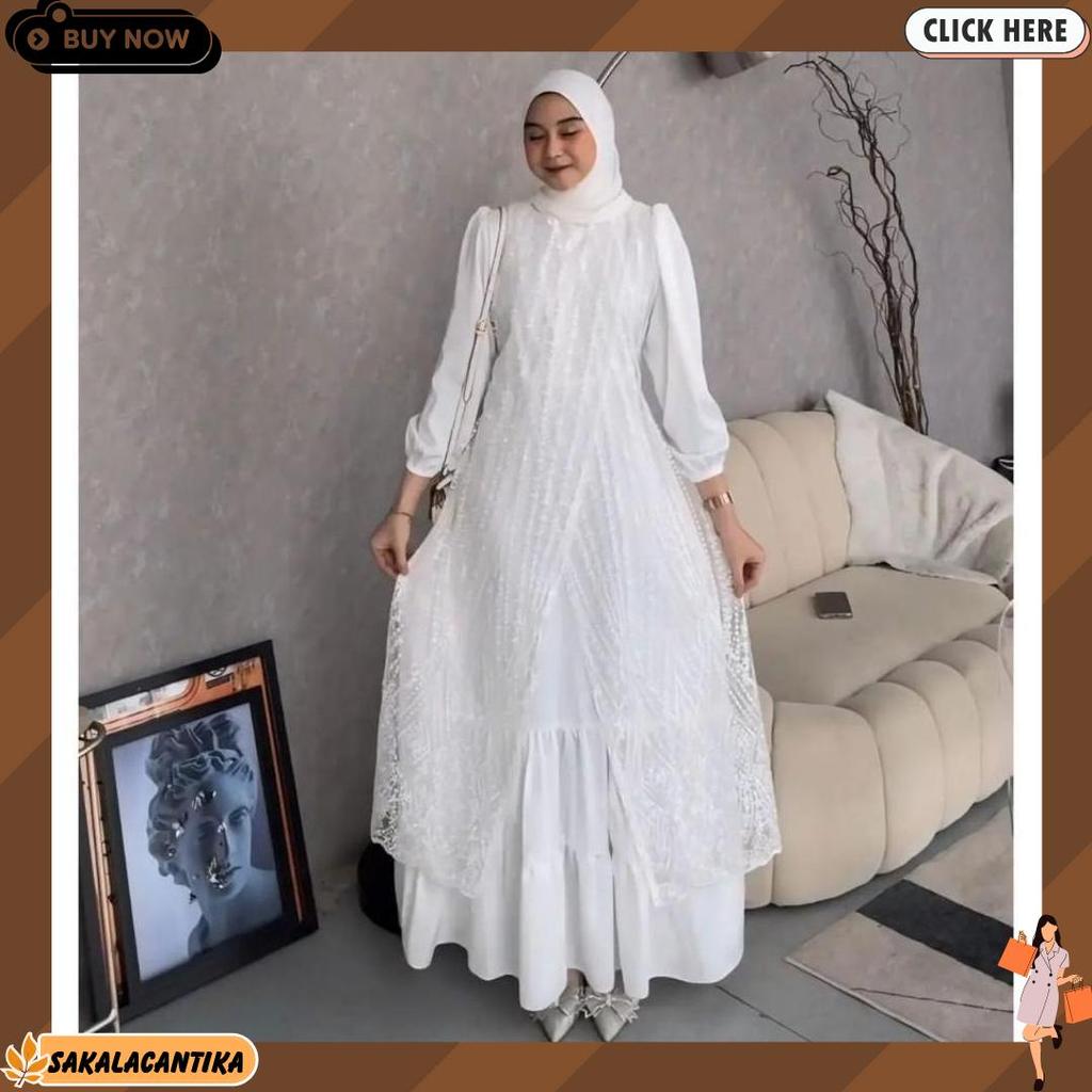 Dress Brokat Kondangan Terbaru Olivia Dress Bahan Valvet Mix Brukat Tille Akar Gamis Pesta Mewah Pal