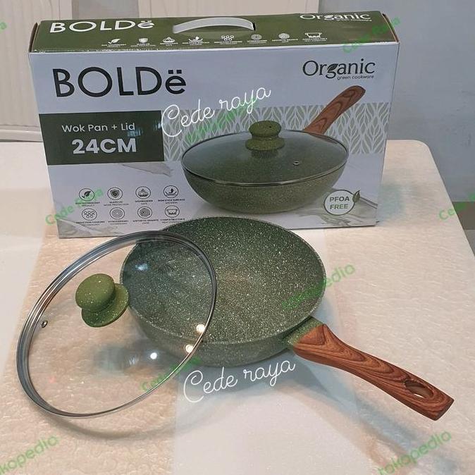 HARGA DISC - wok pan bolde organic green 24 cm + tutup kaca