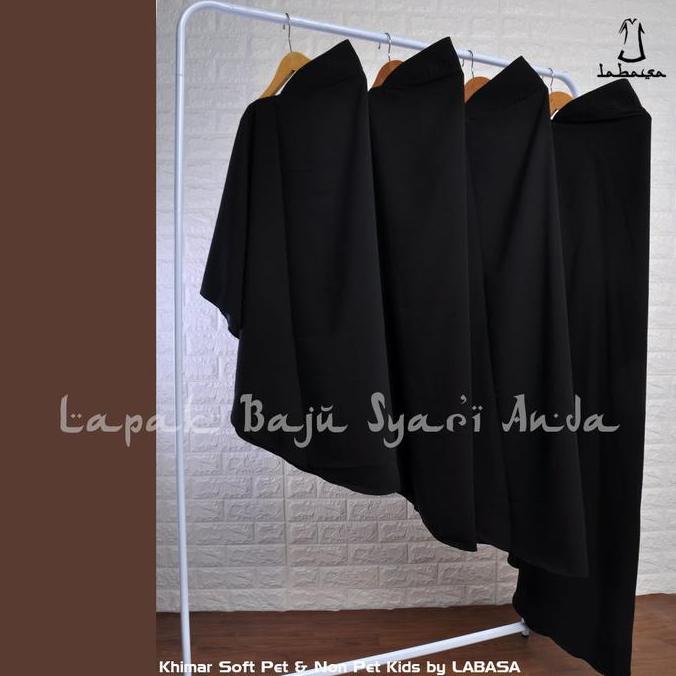 HARGA GROSIR - Labasa Jilbab Khimar Anak Syari Pet & Non Pet Hitam Polos & Aneka Warn