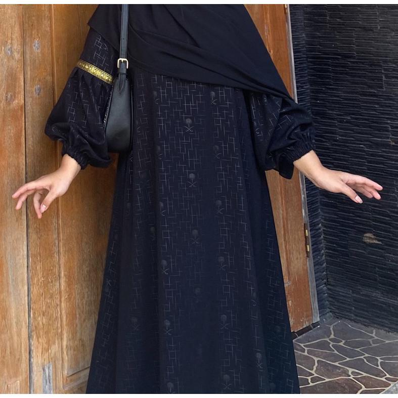 NEW Abaya Shiva/Abaya Embos Lengan Balon Temboro Wolfis Hitam Full Motif Gamis Muslim Wanita