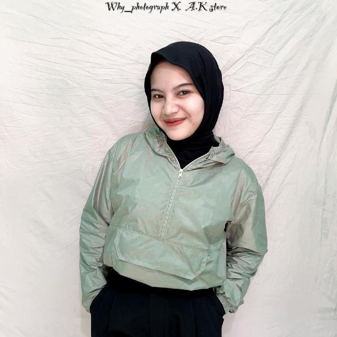 Supotsu- Jaket Olahraga Crop Nita Parasut Dengan Saku Depan Grey Hitam Blue Denim Dusty Pink Kuning 