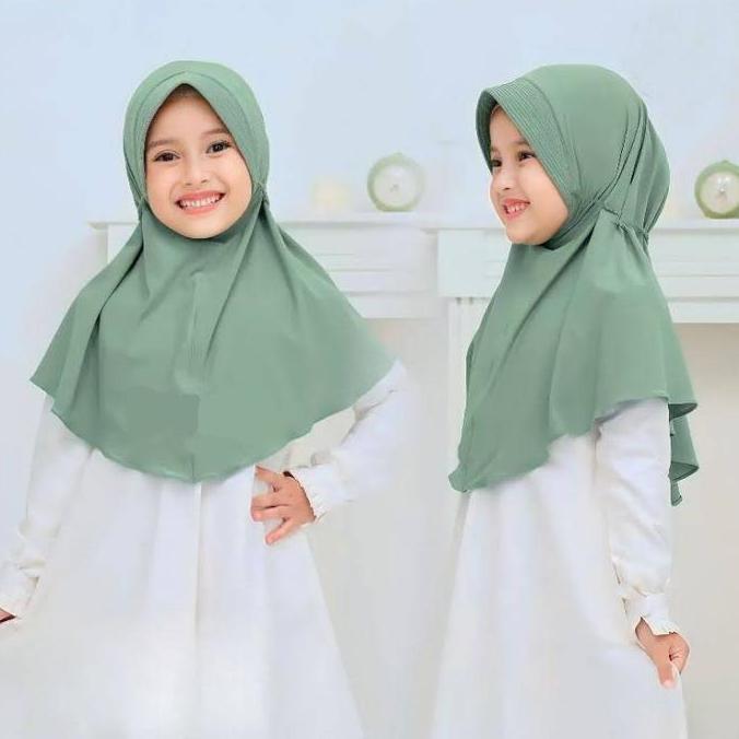 Okeajalah- Hijab Anak Bergo Instan Tali Kepang Jersey Muslim Kerudung Anak Sekolah  Renda