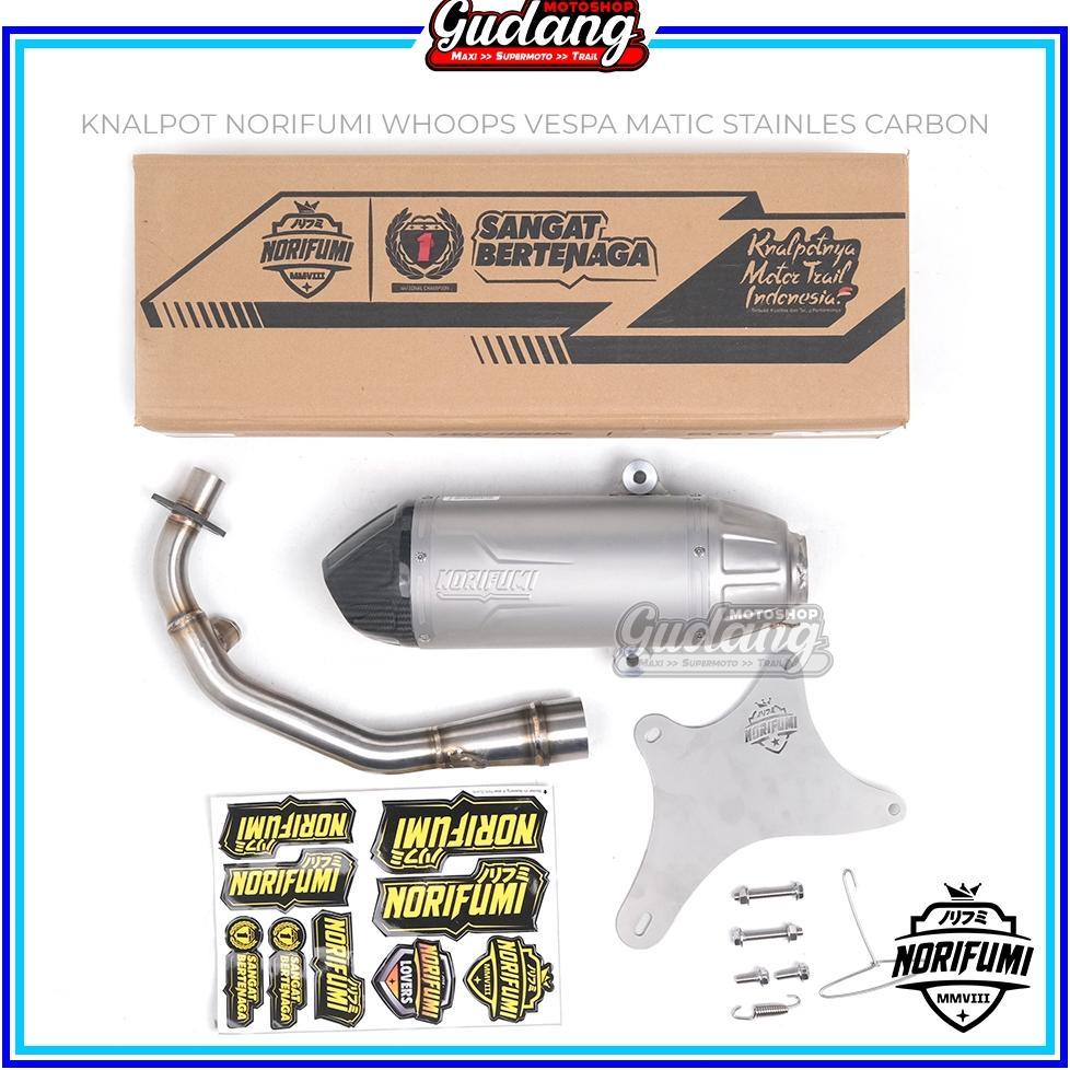 Knalpot Norifumi Whoops Vespa Matic Stainless Carbon Vespa Sprint Prima S LX125 GTS 150 Matic [S2]