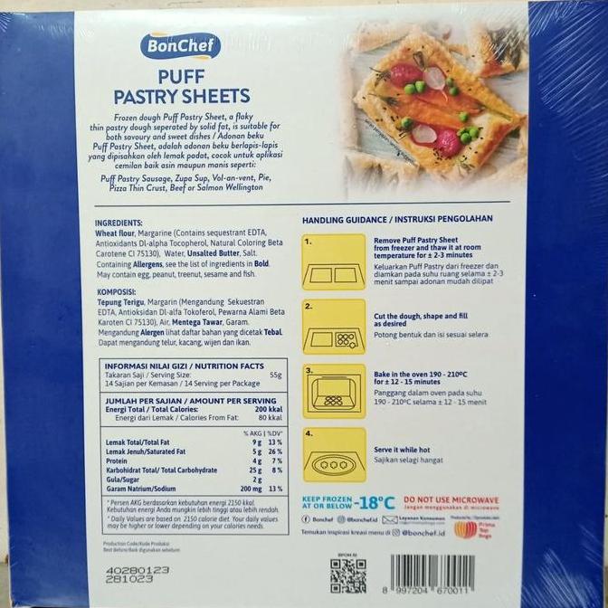 Perkakaskue- Bonchef Puff Pastry Sheet 750G (Isi 4 Lembar @1.5G)