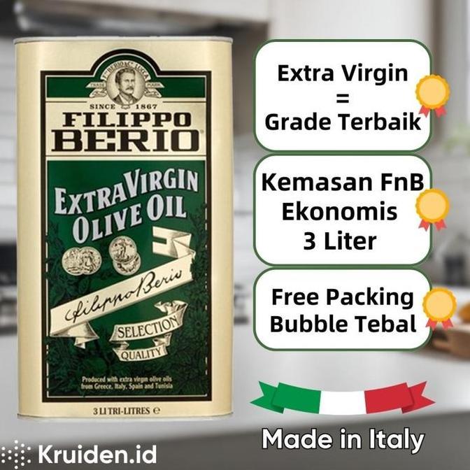 Bumbulengkap- Filippo Berio Extra Virgin O Oil 3 Liter Minyak Zaitun