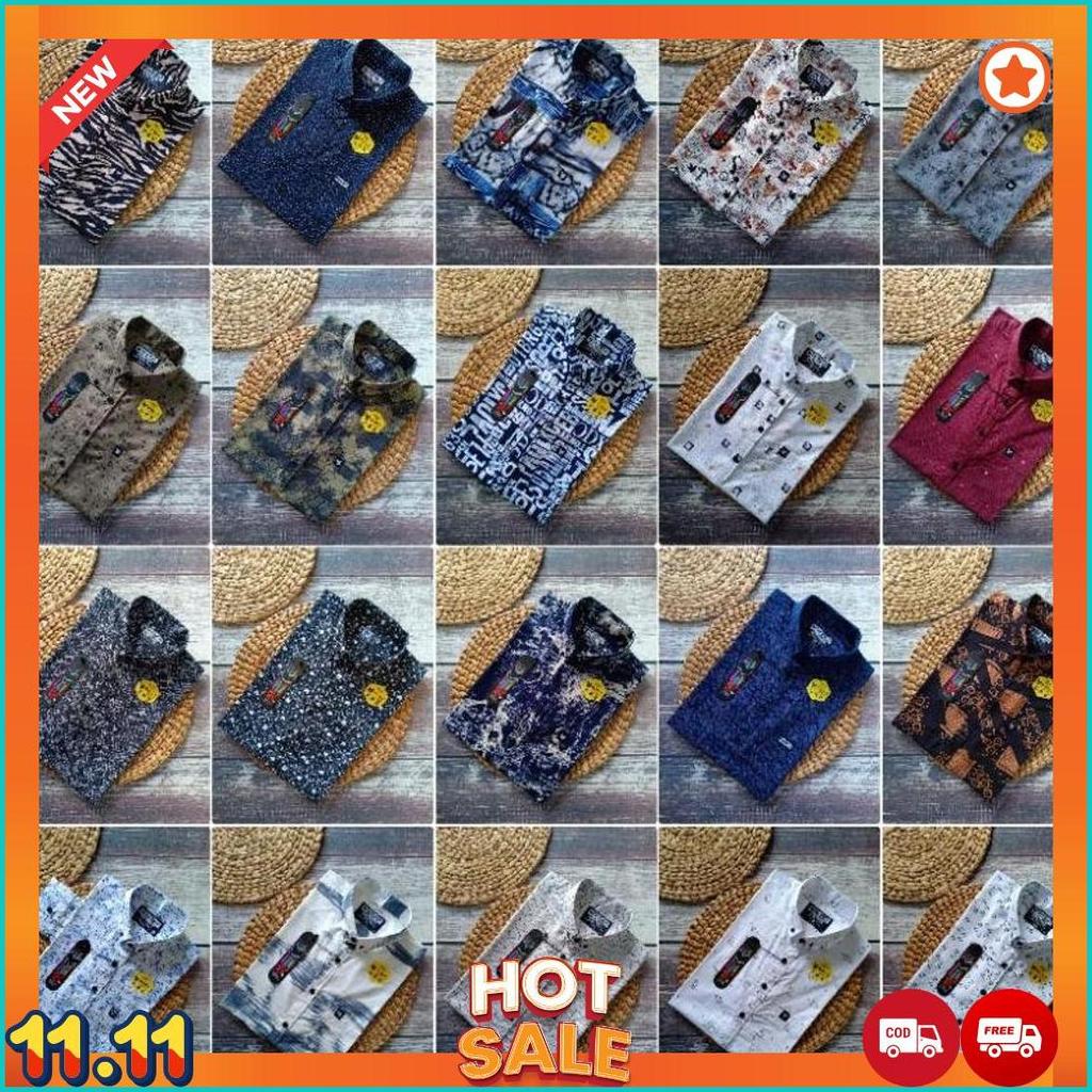Grosir kemeja motif pria lengan pendek merk AIF, REDBLIT, NJC, DELTON, dan SEVENSECOB kualitas distr