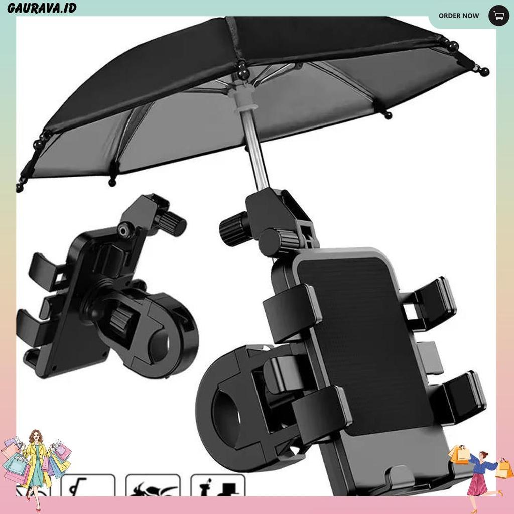 1 Set Lengkap Phone Holder Dudukan Ponsel Motor Dengan Payung Tahan Percikan Air Hujan Penahan Silau