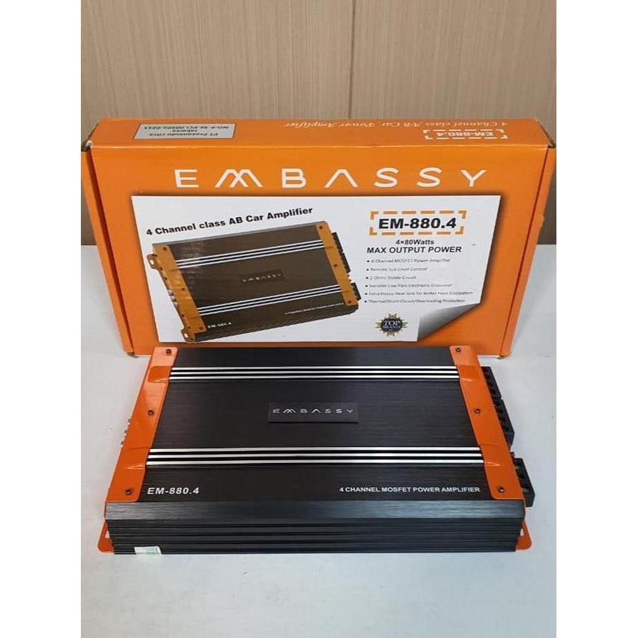 EMBASSY Power Amplifier EM-880.4 4 Channel Class AB Mobil 1200 Watt dengan Kontrol Subwoofer Jarak J