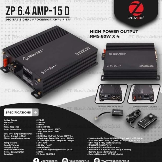 Processor Zevox ZP6.4 amp 15D ZP 6.4amp 80 watt dsp Vox ZP 6.4 Amp