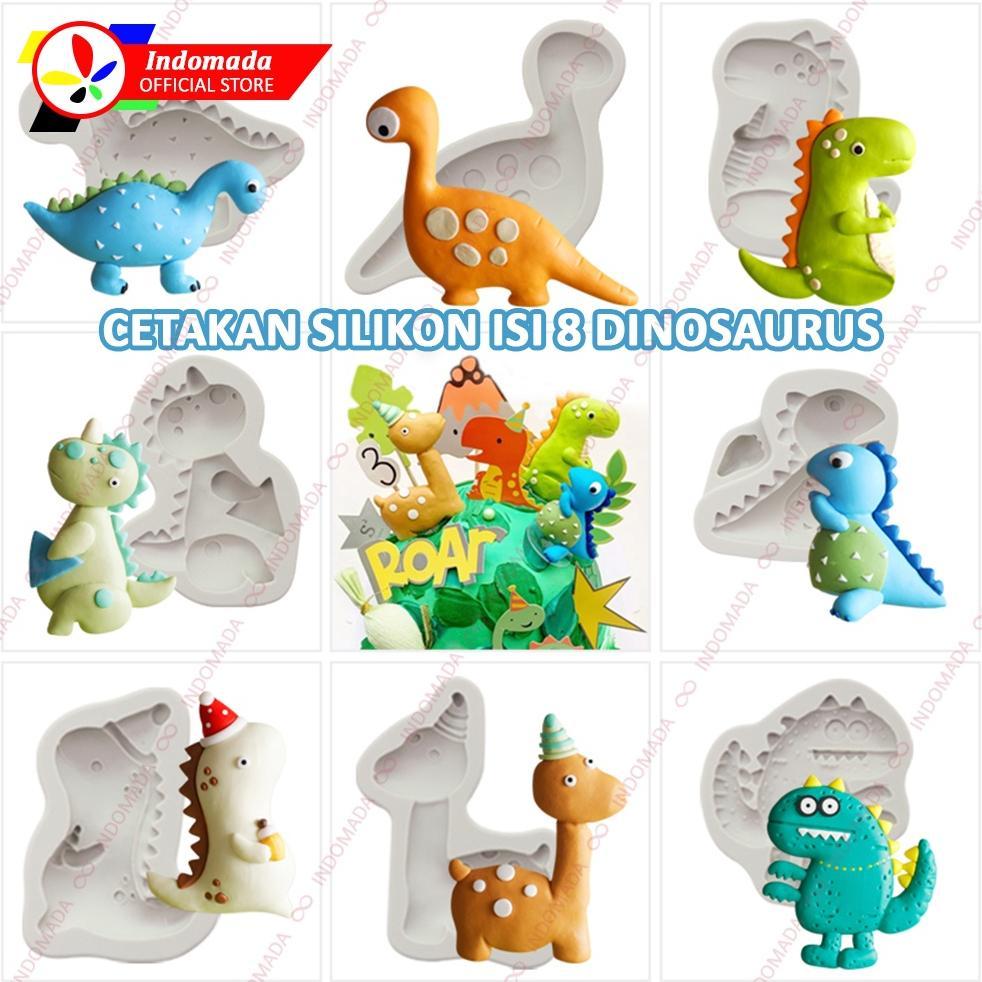 Indomada Cetakan Silikon Fondant Set isi 8 Dinosaurus 3D Raksasa Besar Coklat Puding Resin Dino Mons