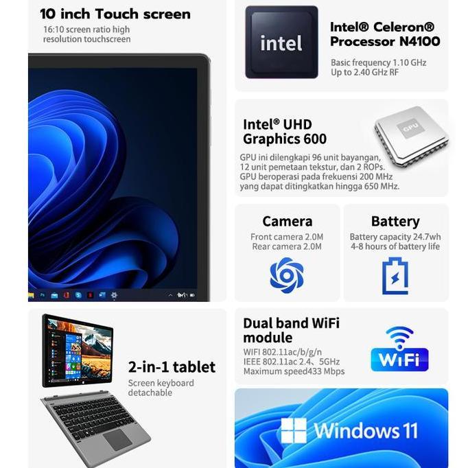 Terlaris Nextfun Tablet Pc Windows 11 Ram 8Gb Ssd 512Gb Layar Sentuh Laptop Intel 11 Gen Notedbook