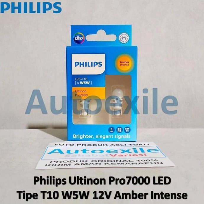HARGA DISC - Philips Ultinon Pro7000 LED T10 W5W DC 12V Amber Jingga Orange Original Lampu Senja Kot