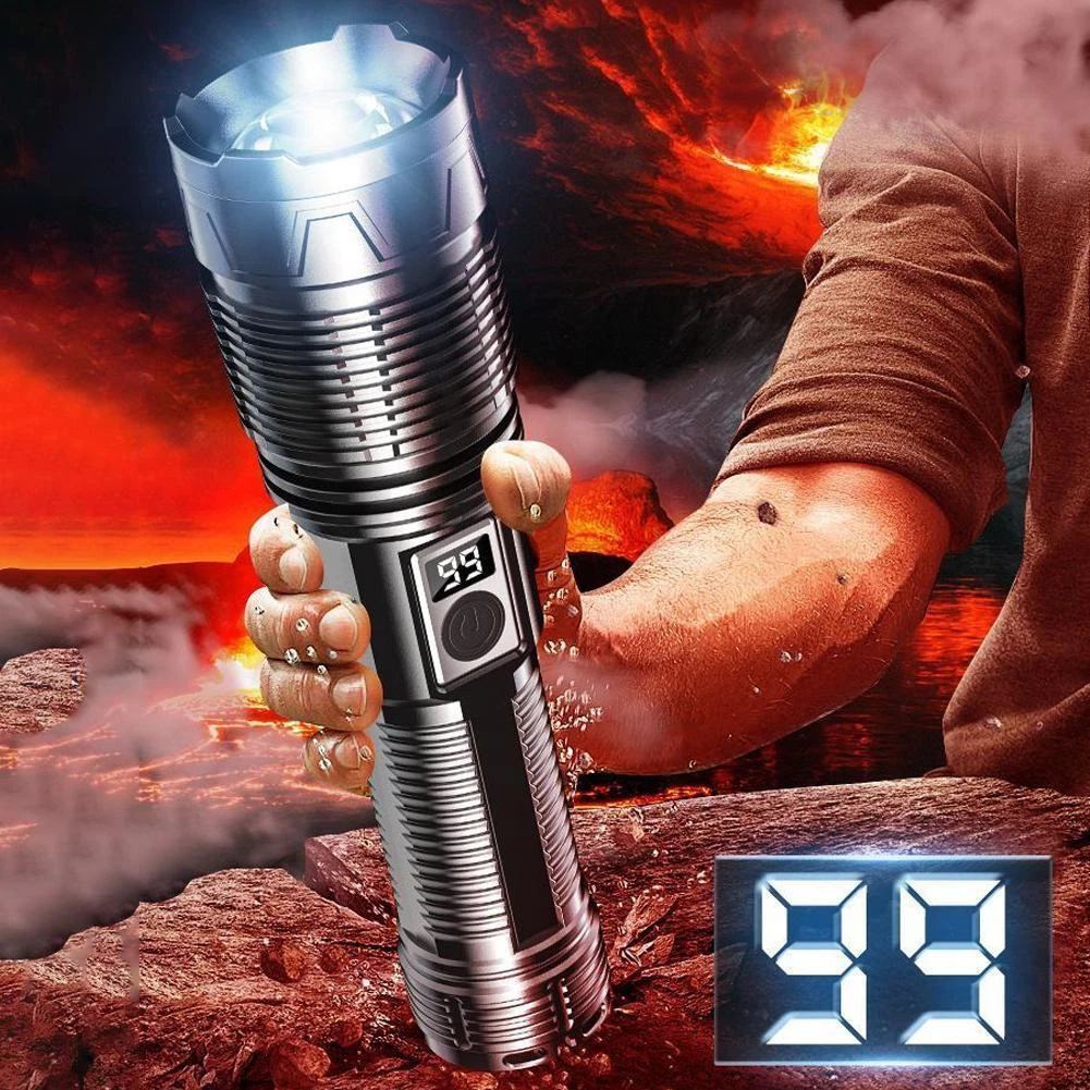 Besar Tampilan Digital Senter Led Tactical 100000 Lumens Xhp 50 - Kualitas Cahaya Super Terang Sente