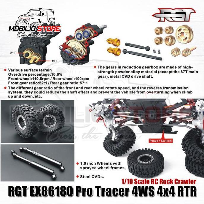 Promo Rgt Ex86180 Pro Tracer 4Ws 4X4 Rtr 1/10 Scale Rc Rock Crawler Off-Road   Remote Control Cod