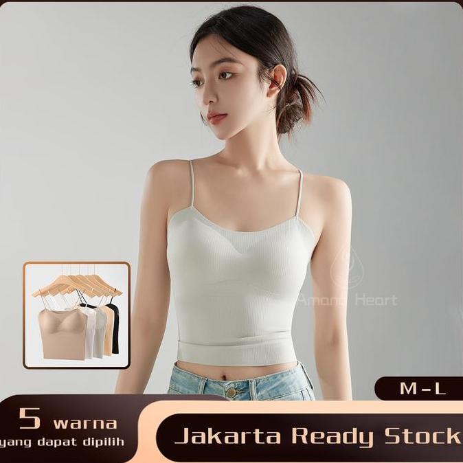 AMDOXTE AmanoheartBra Wanita Berkawat Tali Spaghetti dengan Cangkir Tetap Tank Top all in one Yoga B