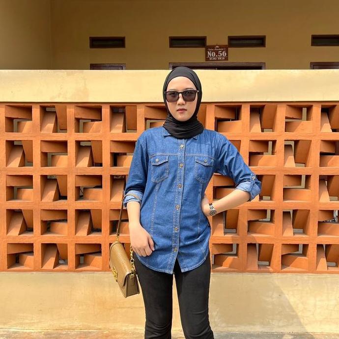 SISTERJEANS - Kemeja Jeans Wanita Atasan Bahan Tebal dan Lembut Premium Quality [NAURA]