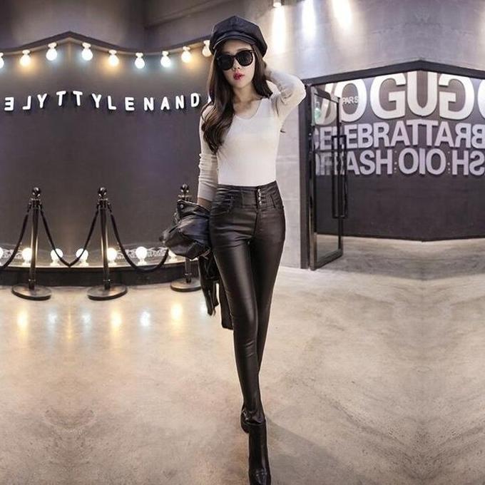 IMPORT WOMAN WINTER HHWAIST PU LEGGING THERMAL CELANA PANJANG CASHMERE MUSIM DINGIN