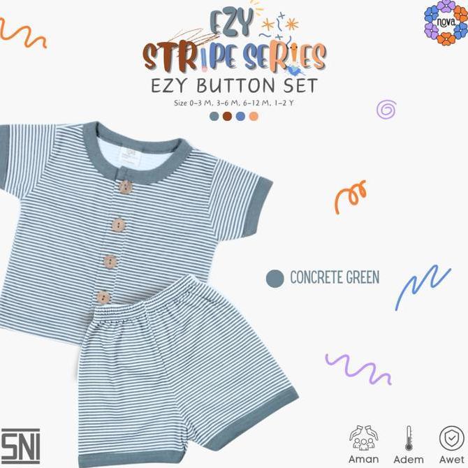 NOVA - Ezy Stripes New Season - Ezy Button Set - Setelan Baju Kancing Pendek  Bayi & Anak