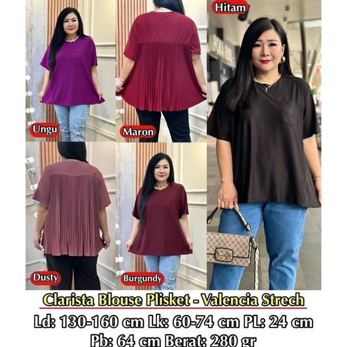Fina Bigsize Clarista Blouse Plisket Baju Wanita Jumbo Bigsize Kaos Melar Hitam Lavender Navy Merah 