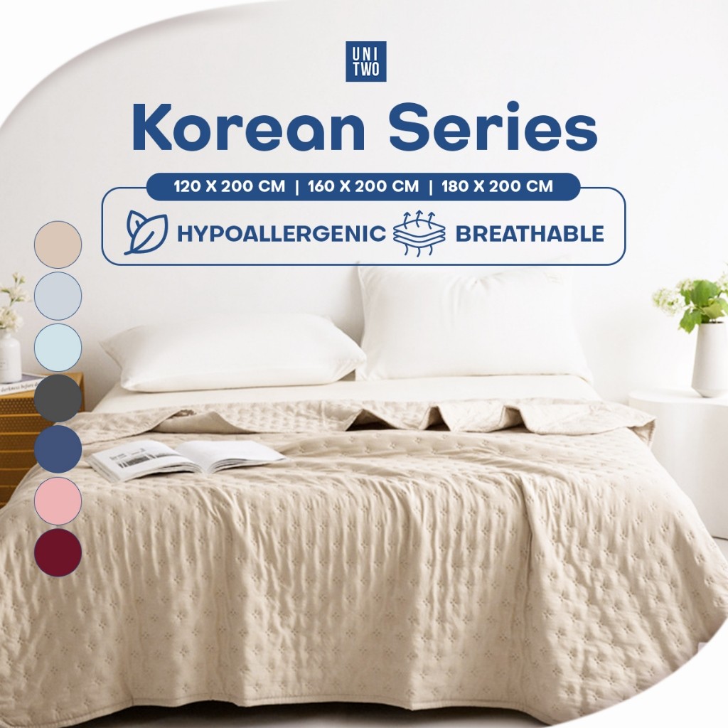 Unitwo [Bed Cover Only] Bed Cover Selimut Tidur Lembut Motif Polos - Soft Blanket Selimut Polos Kore
