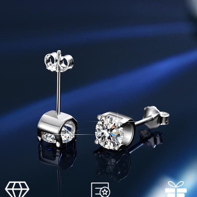 Anting Tusuk Single Diamond Anting Kepala Sapi Klasik Moissanite Berlian Asli Perak Klasik Wanita